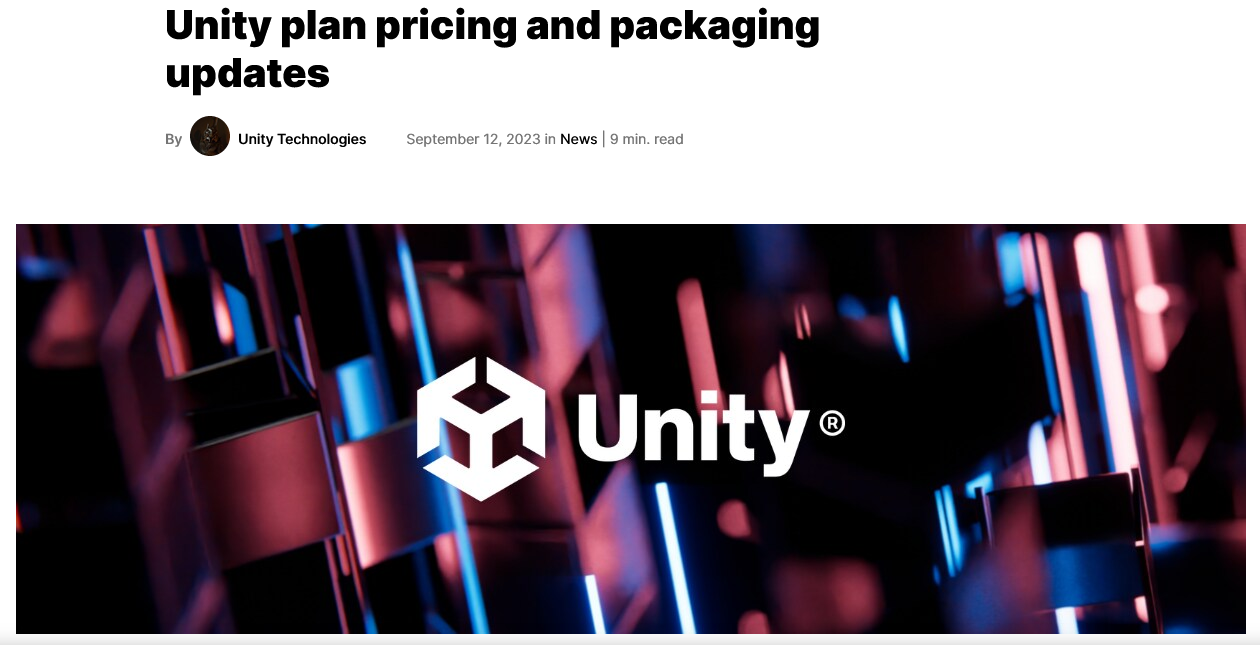 Unity新增“运行费”：达到阈值游戏每次安装收费20美分
