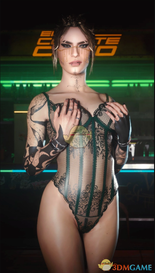 《赛博朋克2077》性感丰旎绿色网纹塑形内衣MOD