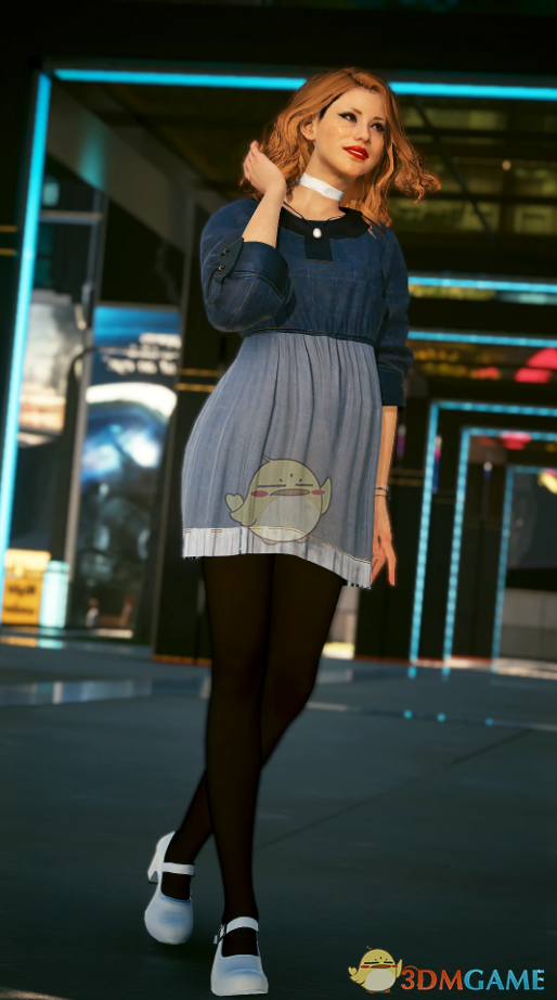 《赛博朋克2077》女式蓝灰色波西米亚短裙MOD