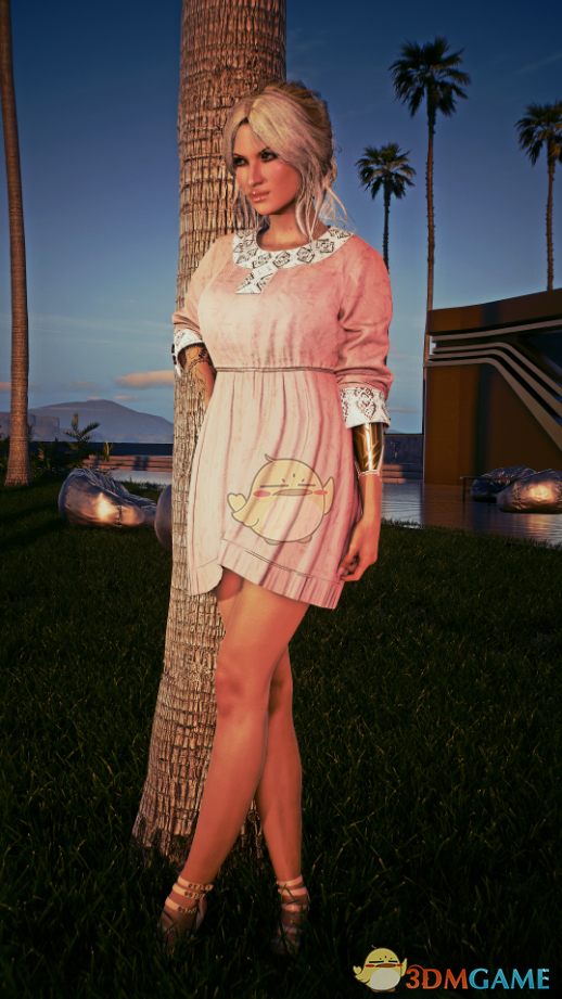 《赛博朋克2077》男式粉白色波西米亚短裙MOD