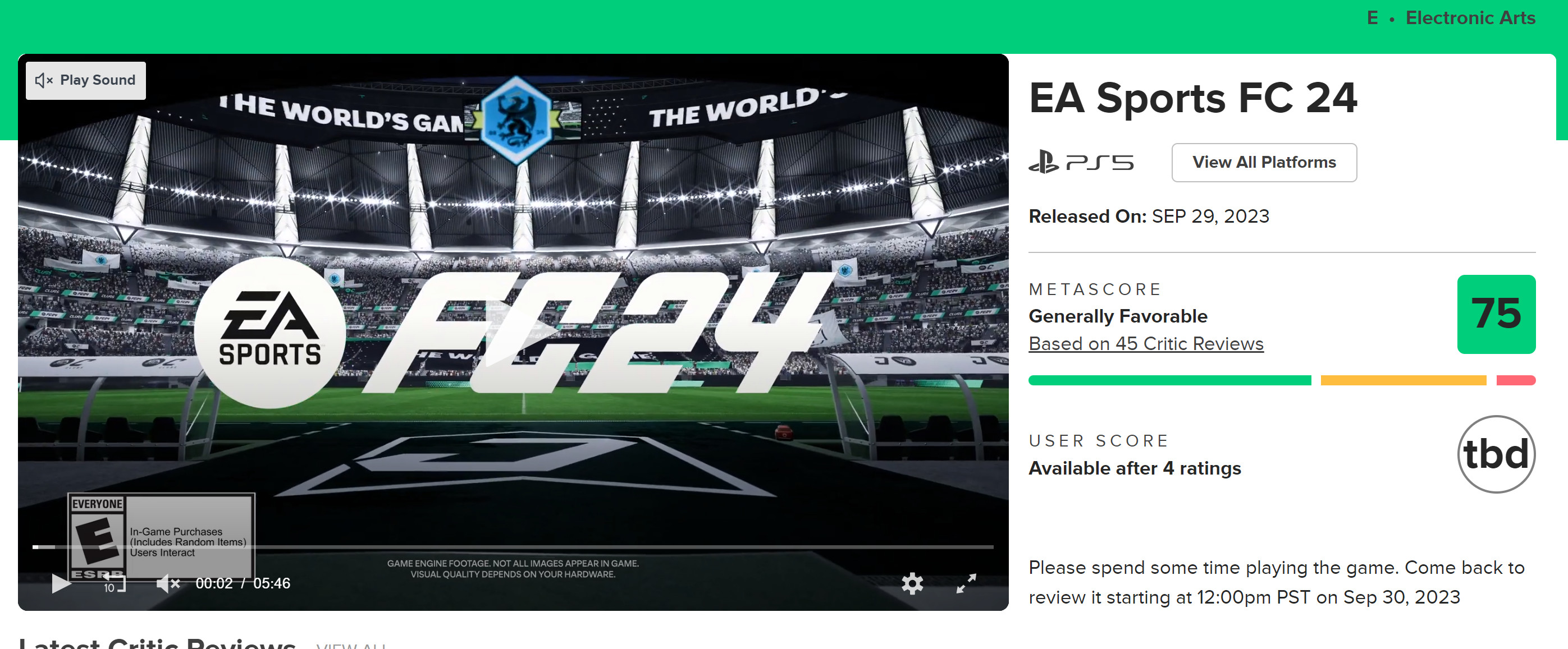 《EA SPORTS FC 24》现已经推出 Steam品评纷比方