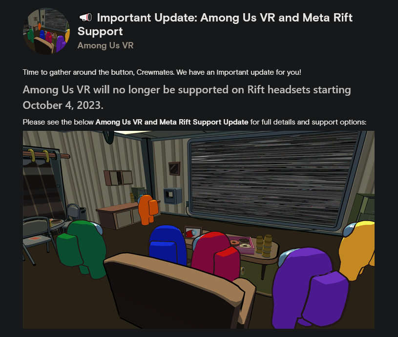 玩家大多用Steam 《我们之中VR》10月停止支持iOculus Rift