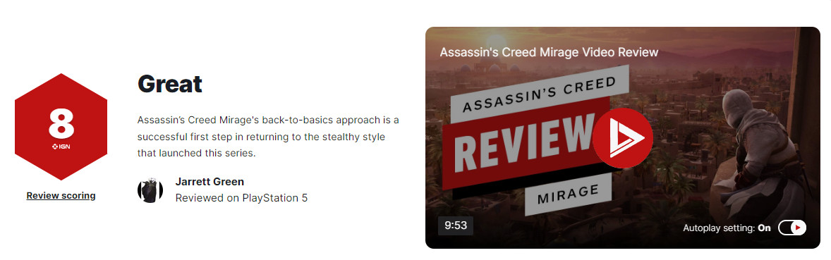 《刺客信條：幻景》媒體評價解禁 IGN 8分