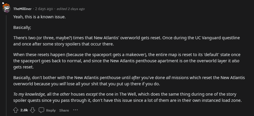 《星空》任务重置地图 玩家顶层公寓物品全消失