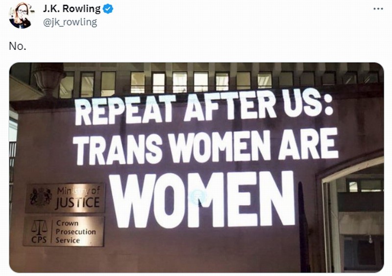 JK罗琳再次发表言论引争议：男跨性别者并不是罗琳女性