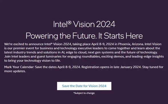 Intel官宣Vision 2024大会 主题为未来由此开始