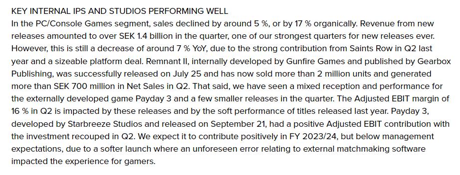 《遗迹2》全球销量突破200万 《收获日3》表现低于管理层预期