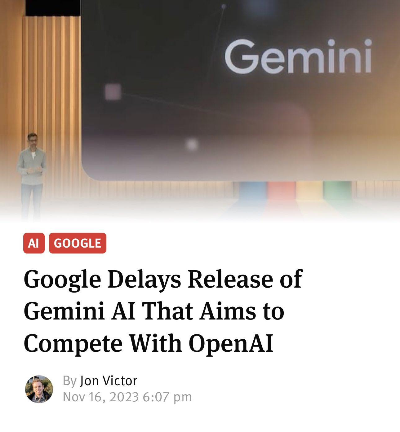 消息称谷歌 Gemini 模型“难产” 推迟至明年第一季度
