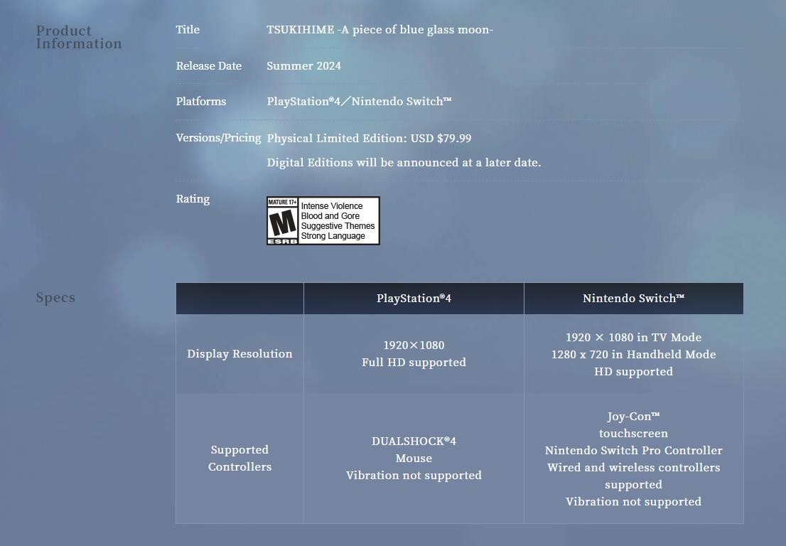 《月姬：重制版》外洋版2024年夏日推出 上岸PS4以及Switch