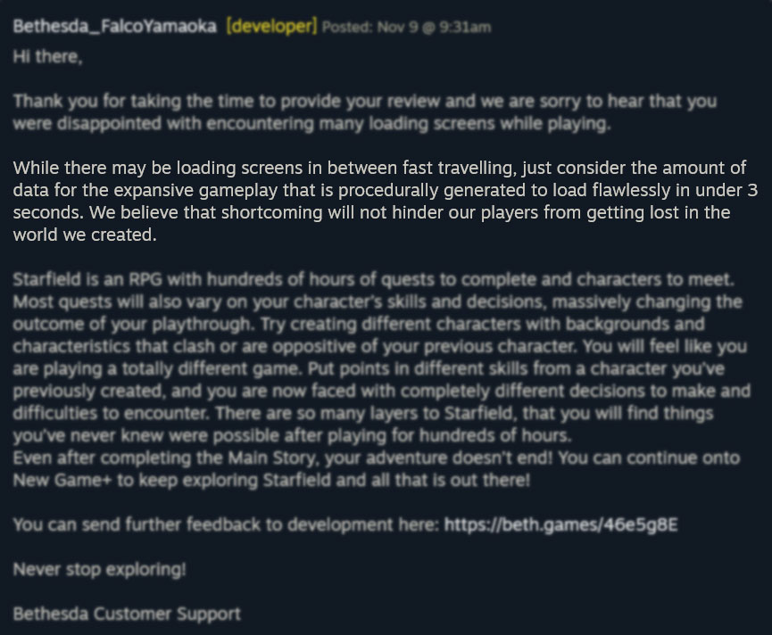 贝塞斯达开发者对 Steam上《星空》的负面评论做出了回应