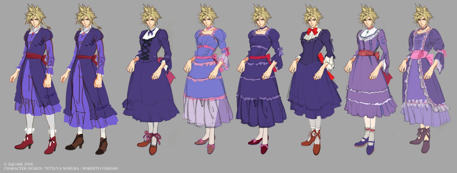 《最终幻想7：重制版》克劳德早期女装设计图 款式还挺多