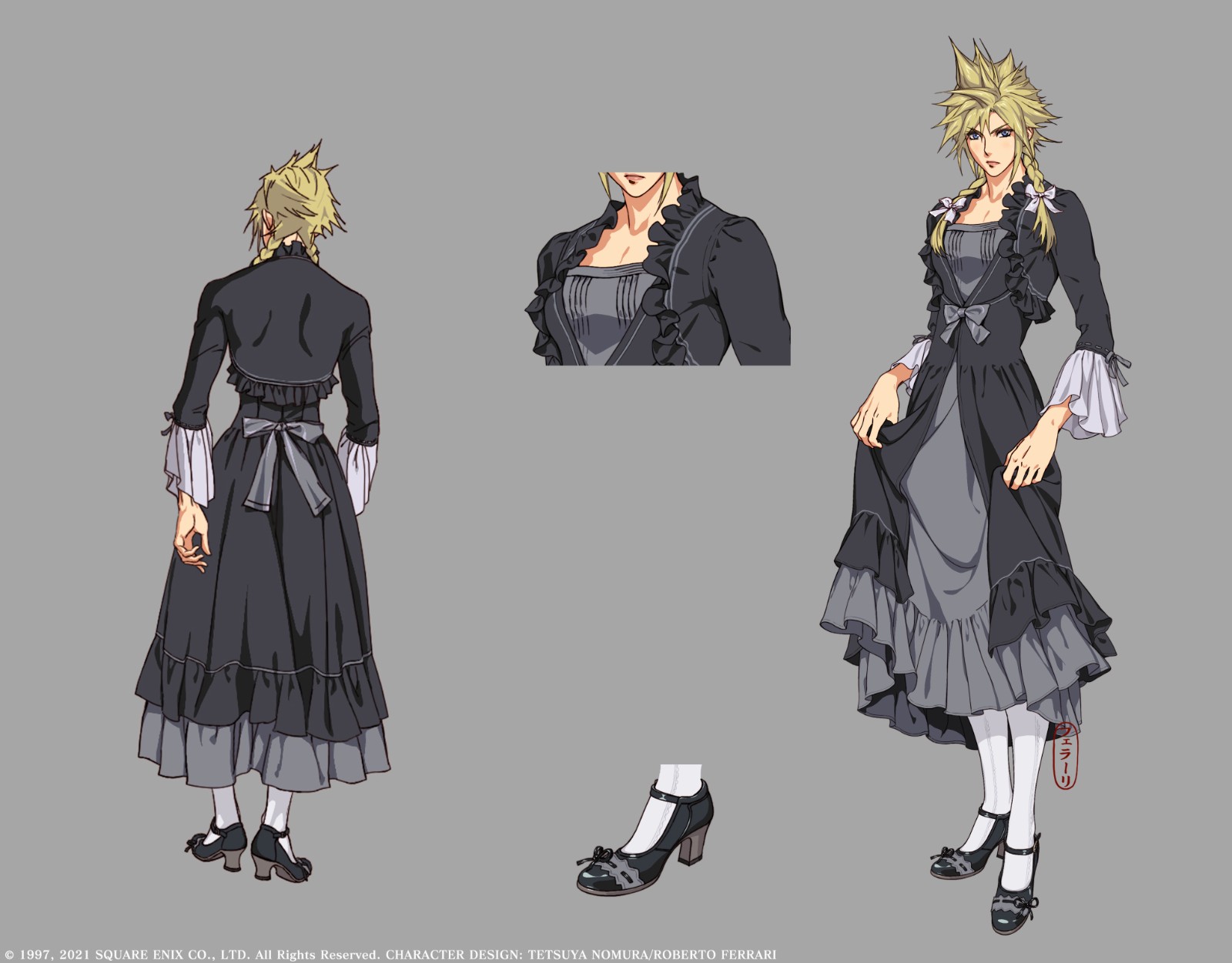 《最终幻想7：重制版》克劳德早期女装设计图 款式还挺多