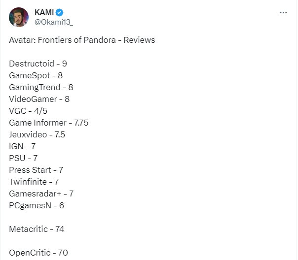 《阿凡达：潘多拉领土》媒体评分解禁 IGN 7分