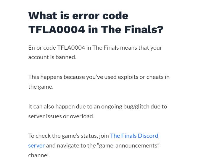 《The Finals》部分玩家遭遇“TFLA0004”代码错误 导致账号被误封