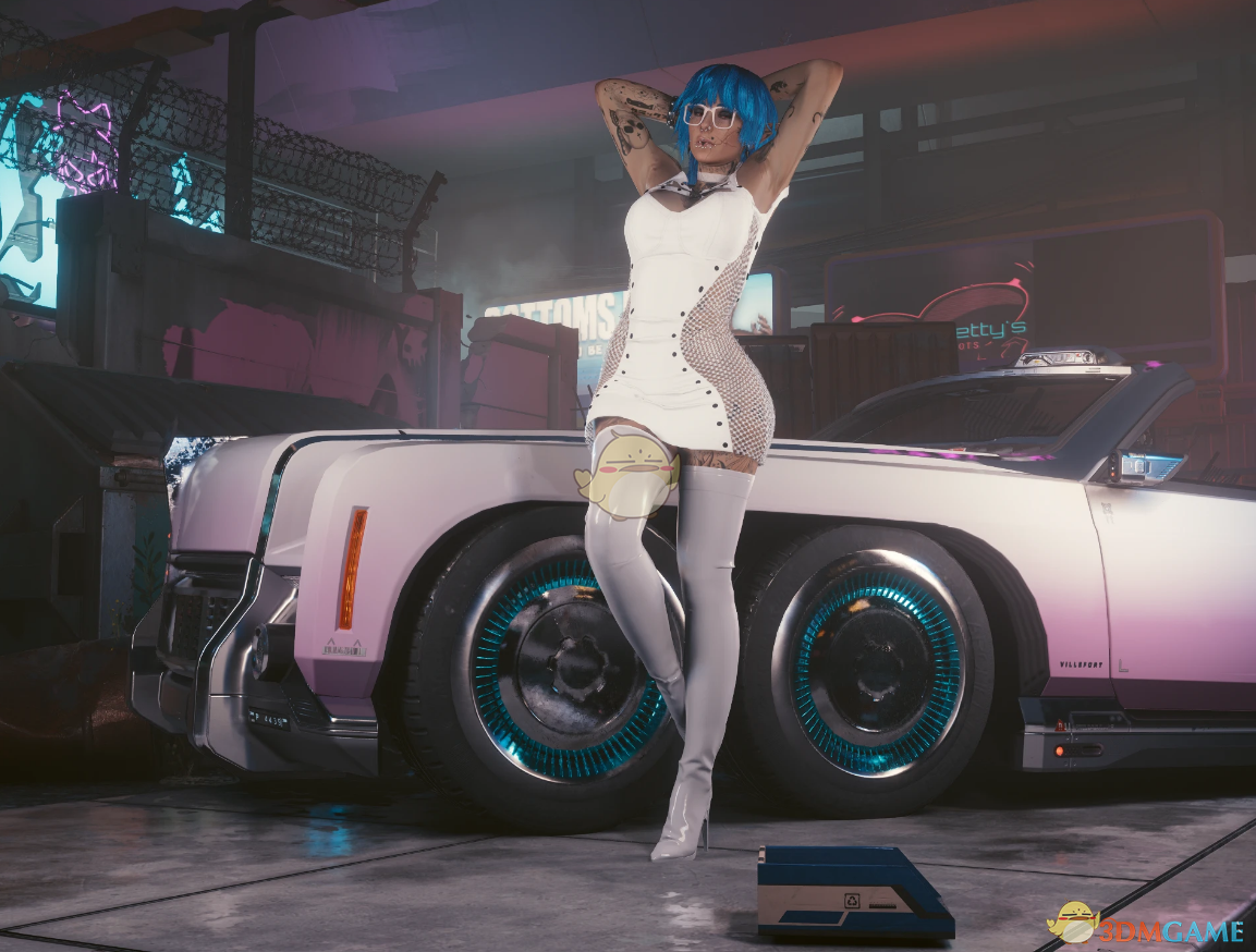 《赛博朋克2077》v1.63白色迷你网纹裙MOD