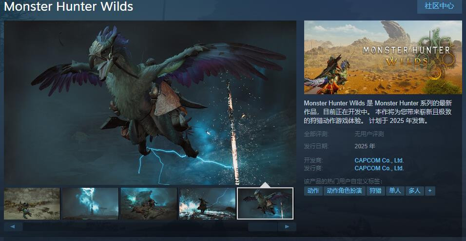 《怪物猎人：荒原》Steam页里上线 2025年支卖