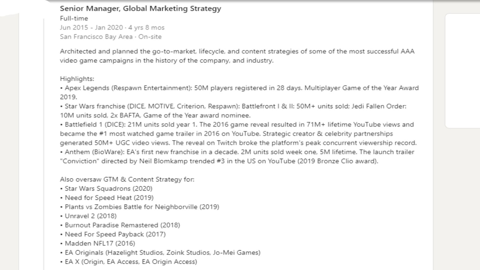 EA高管质料展现《圣歌》首周销量200万份 总销量500万份