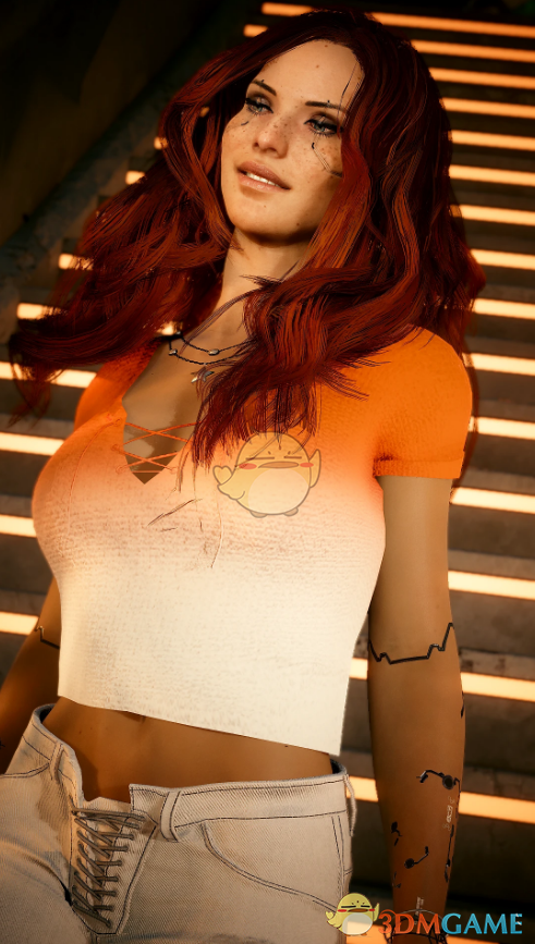 《赛博朋克2077》橙白色可爱短T EBBP MOD