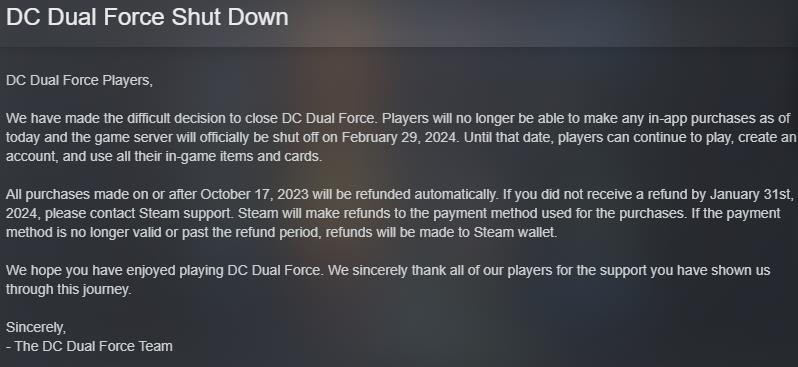 DC漫画宇宙数字卡牌游戏《DC Dual Force》关服公告 明年2月29日正式关服