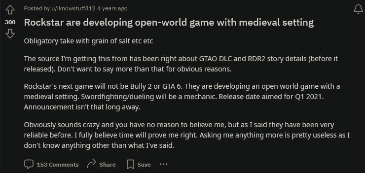 《GTA6》发售之后 R星或者宣告中世纪主题新IP