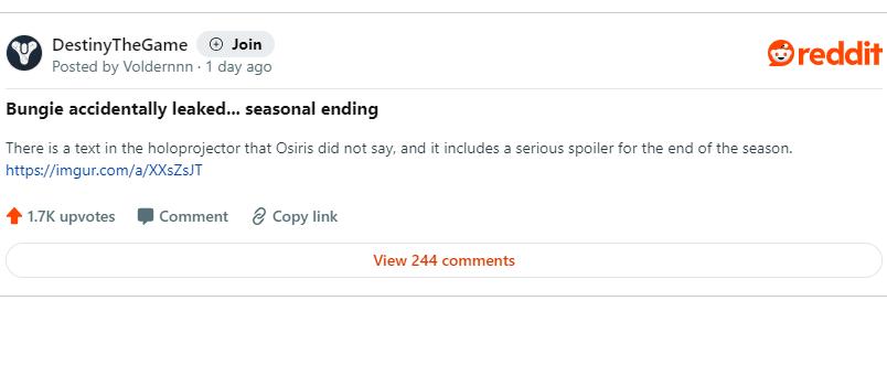 Bungie意外泄露了《命运2》“愿望之季”的未公布剧情