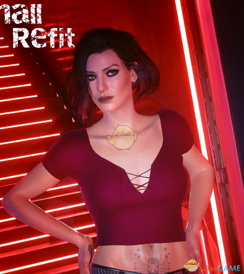 《赛博朋克2077》深红褐色可爱短T EBBRB MOD