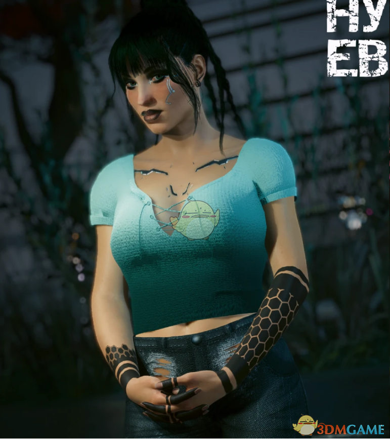 《赛博朋克2077》绿白色可爱短T EBBRB MOD