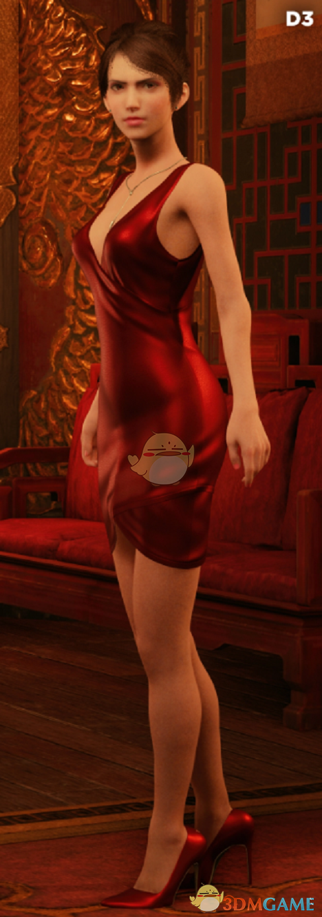 《最终幻想7：重制版》 番茄红唇蓝色眼影穿酒红礼裙的淡紫美甲杰西MOD