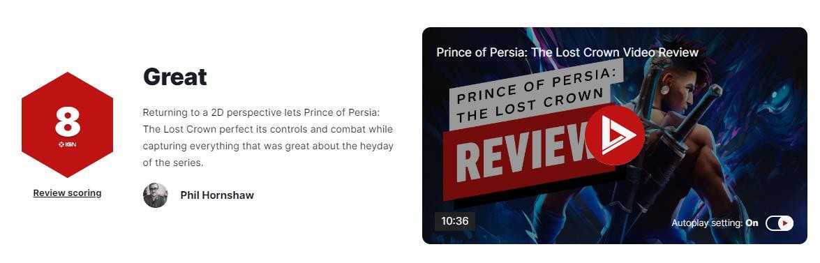 《波斯王子：失落的王冠》媒体评分解禁 IGN 8分 GS 9分