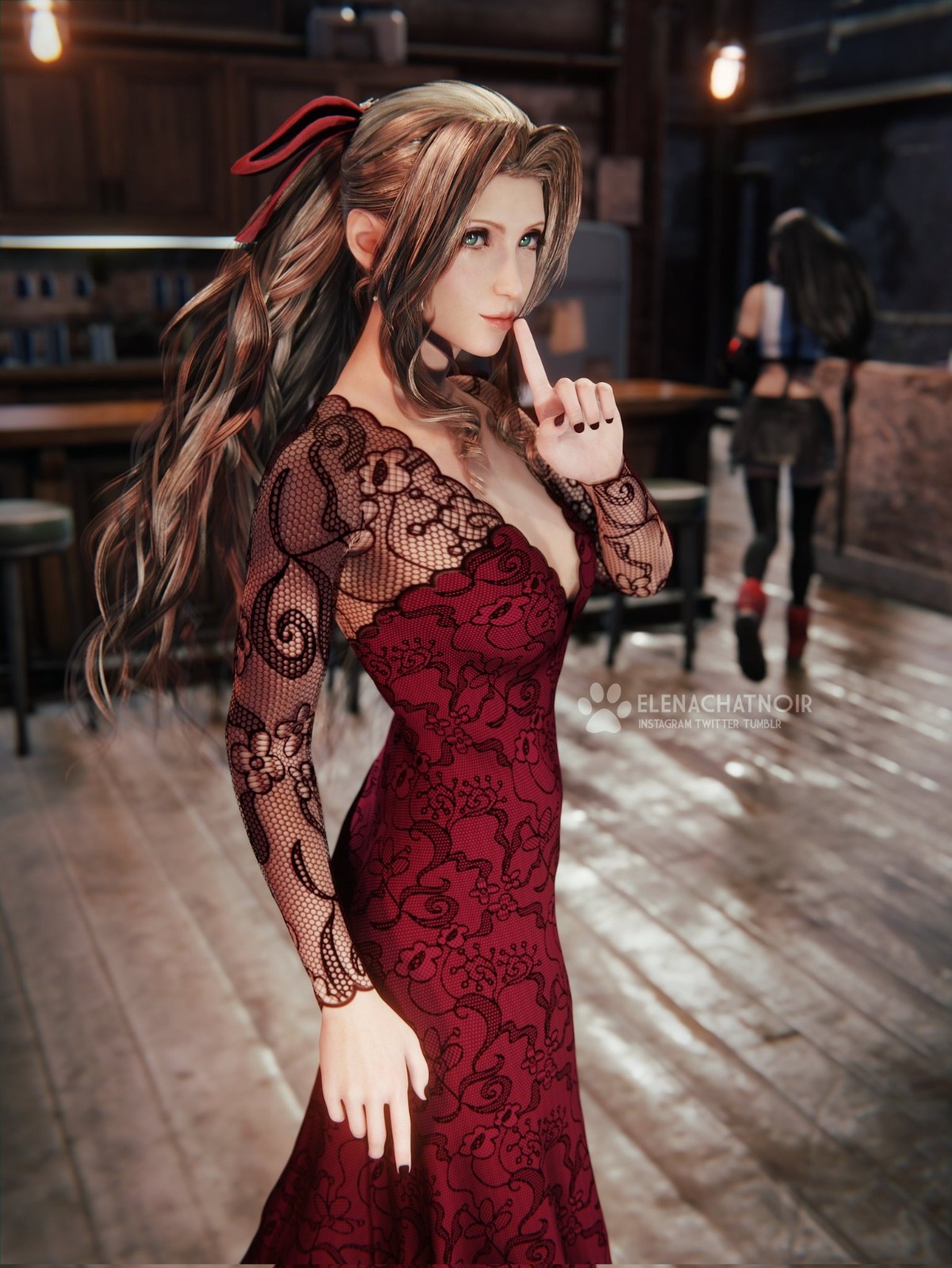 《最终幻想7：重生》3D同人图 蒂法爱丽丝穿晚礼服秀好身材