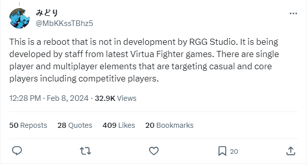 爆料者指出 《VR战士》重启作品正在开发中 并非重置版游戏