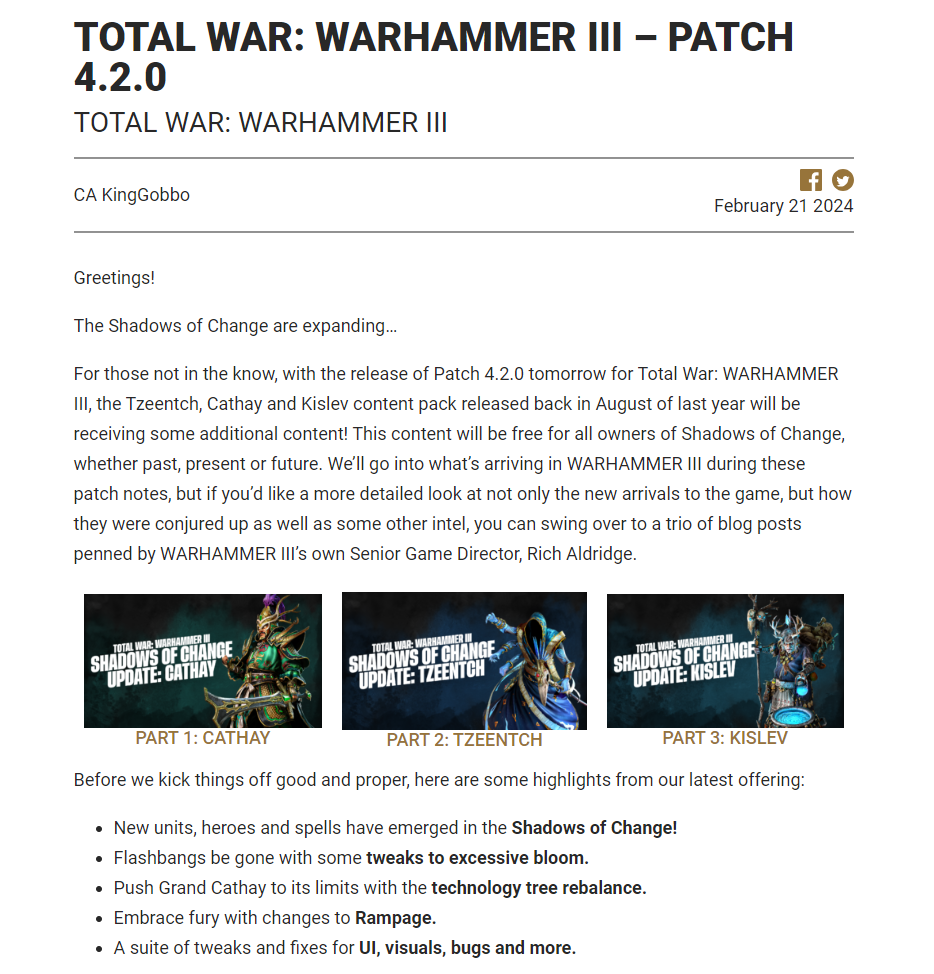 《周全清静：战锤III》4.2更新宣告 为“变更之影”DLC带来大批新内容