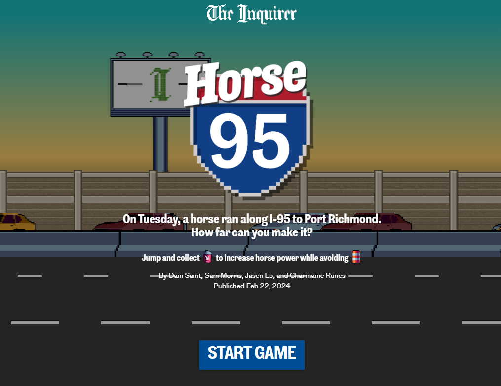95号公路狂奔马成热门往事 《费城讯问报》推恶搞游戏《Horse 95》