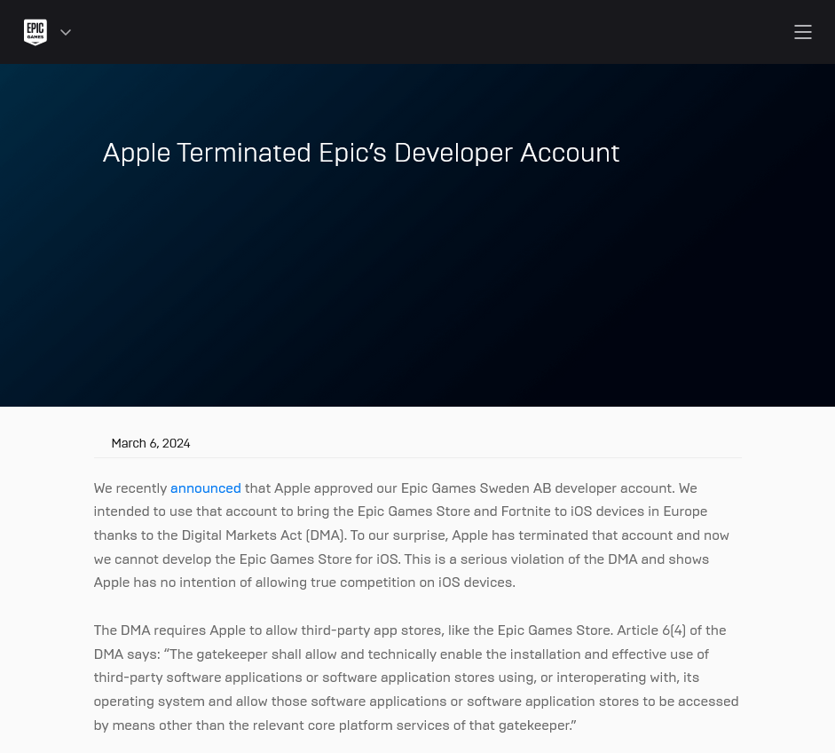 因Epic老板表达不满 苹果删除公司iOS开发者账号
