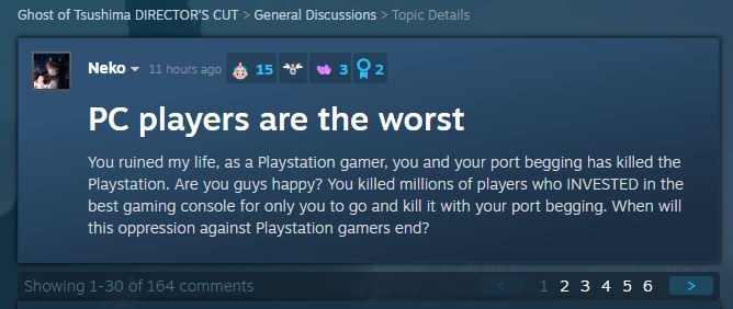 PS粉丝抵制《对马岛之鬼》PC版 甚至称PC玩家最垃圾