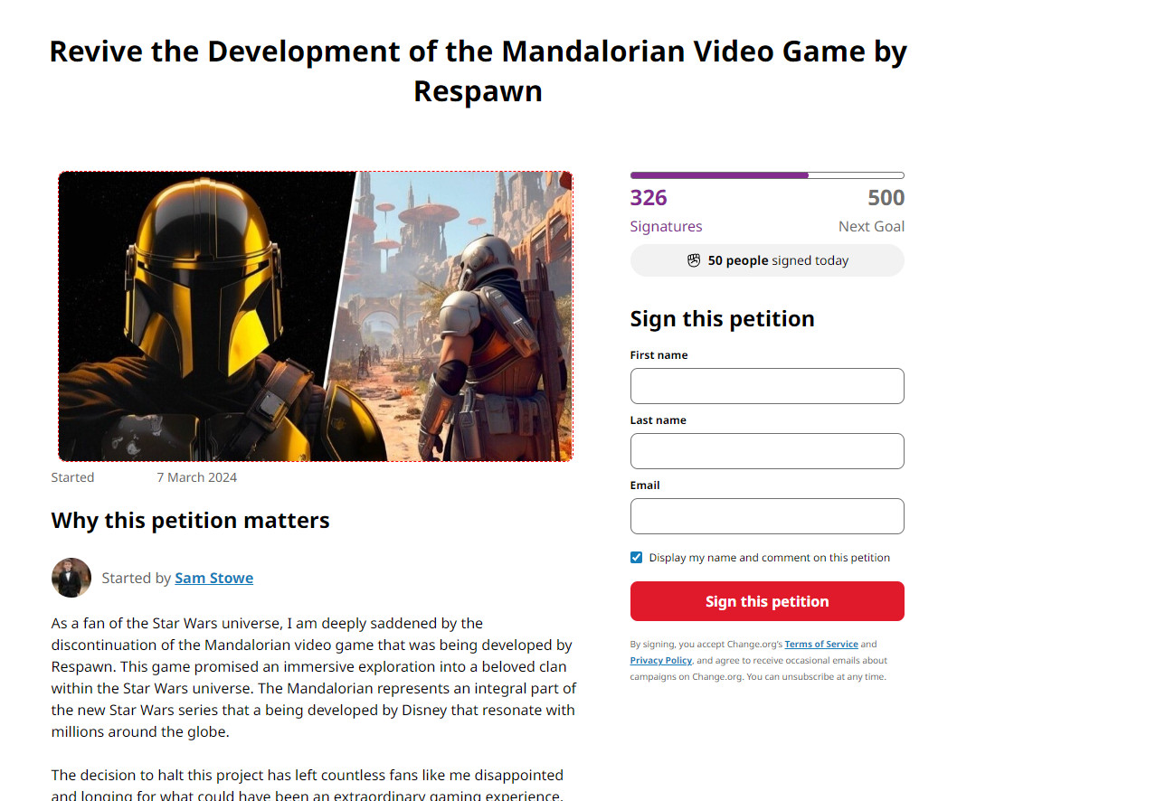 粉丝示威 愿望EA复活砍掉的《曼达洛人》游戏