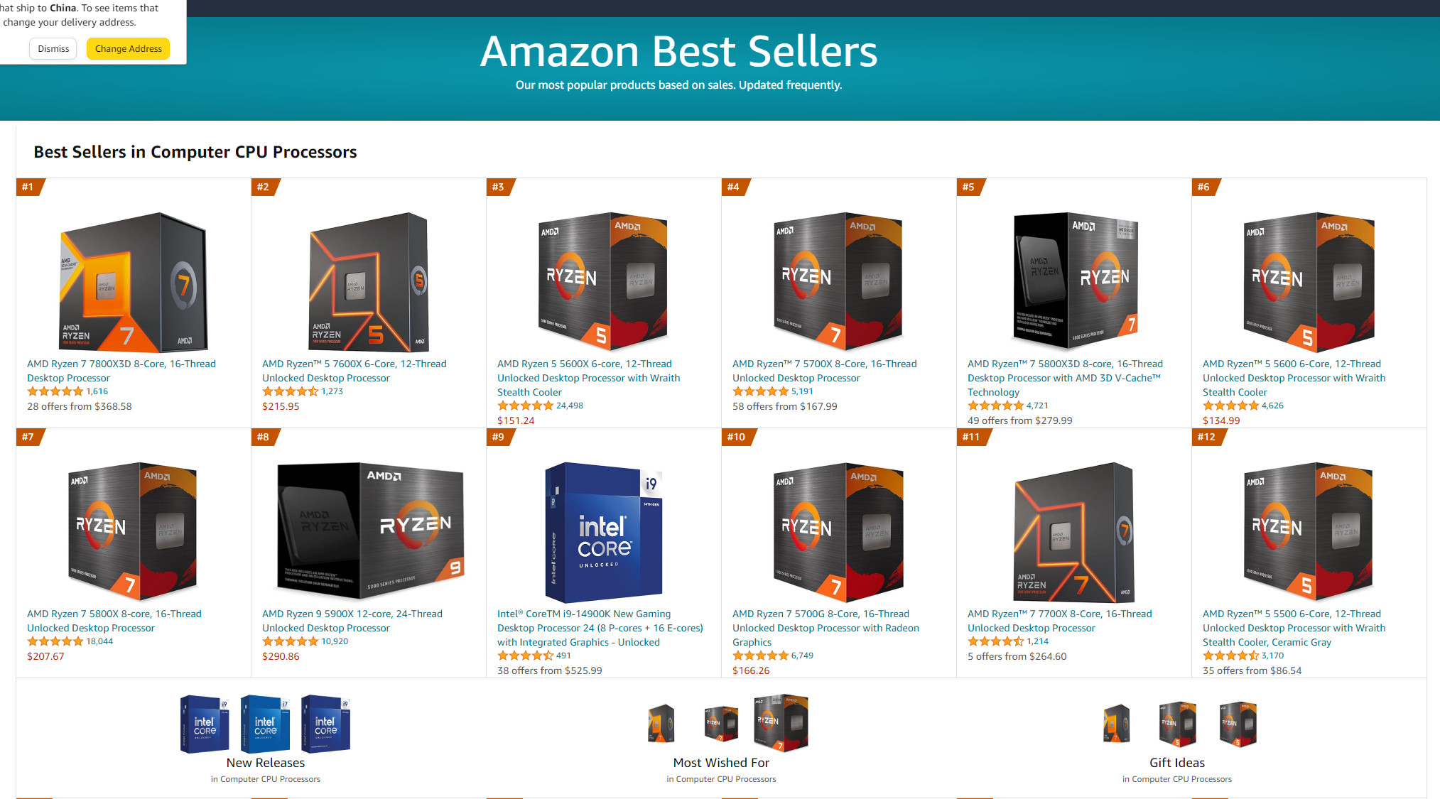 亚马逊十大畅销CPU出炉 AMD占了9席、性价比优势明显