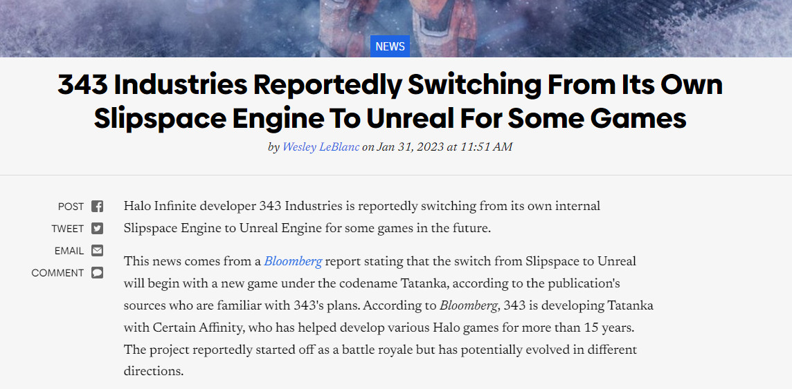 《光环》新作将采用虚幻引擎 343正大举招募关键职位