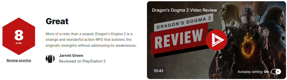 《龙之信条2》IGN评8分 发扬了优点但没解决缺点-咸鱼单机官网