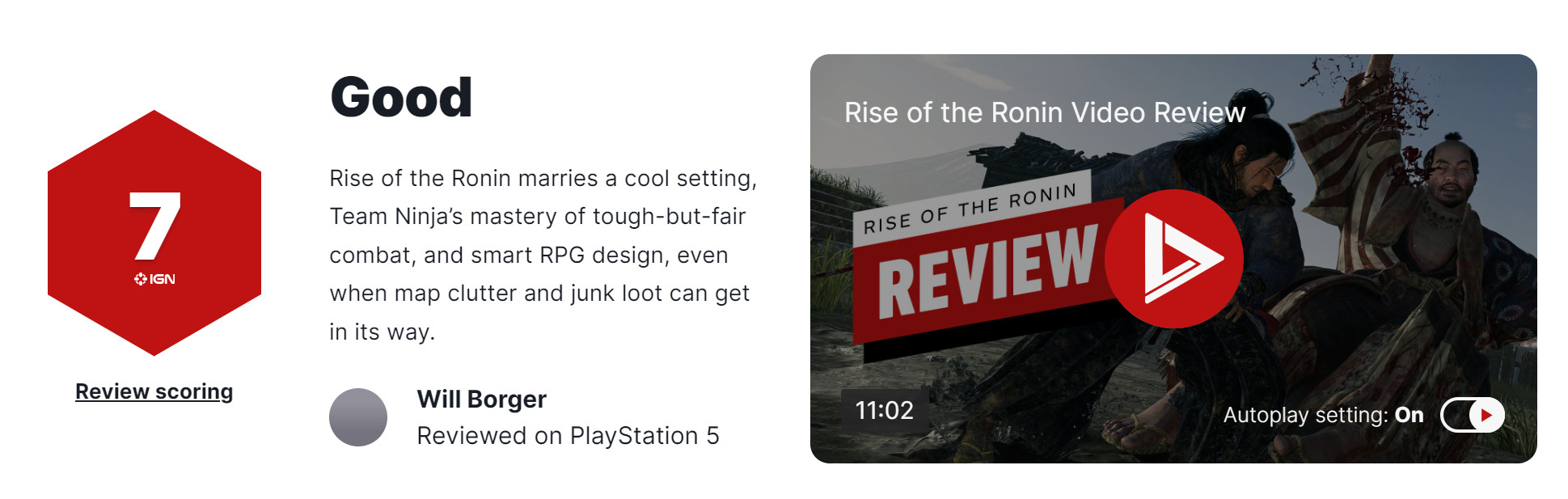 《浪人崛起》IGN 7分 战斗出色但系统冗杂