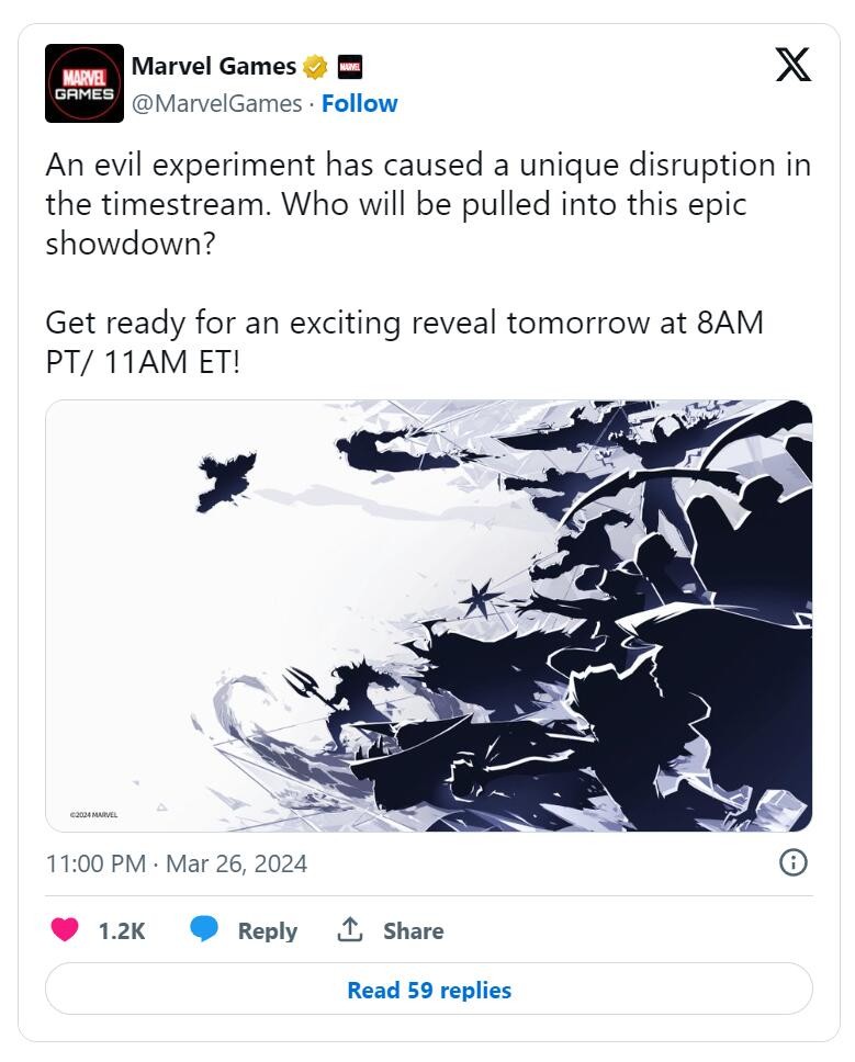 漫威游戏官推表示明日会公布一款新作