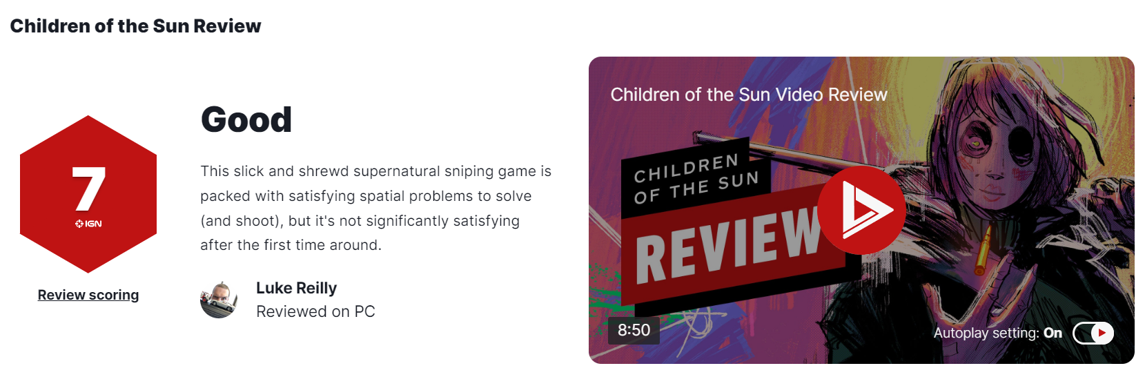 《太阳之子》IGN7分 有创意、但重复显得无趣