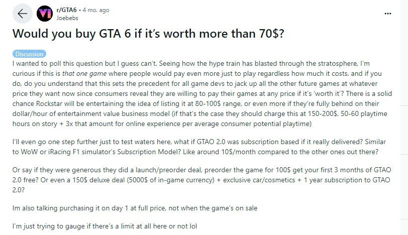 《GTA6》颇为粉：纵然卖200好圆也确定会购