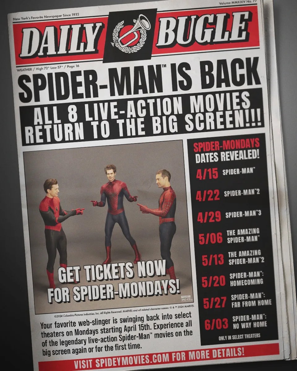 今夕是何年？《蜘蛛俠2》重映首日北美票房排名第二
