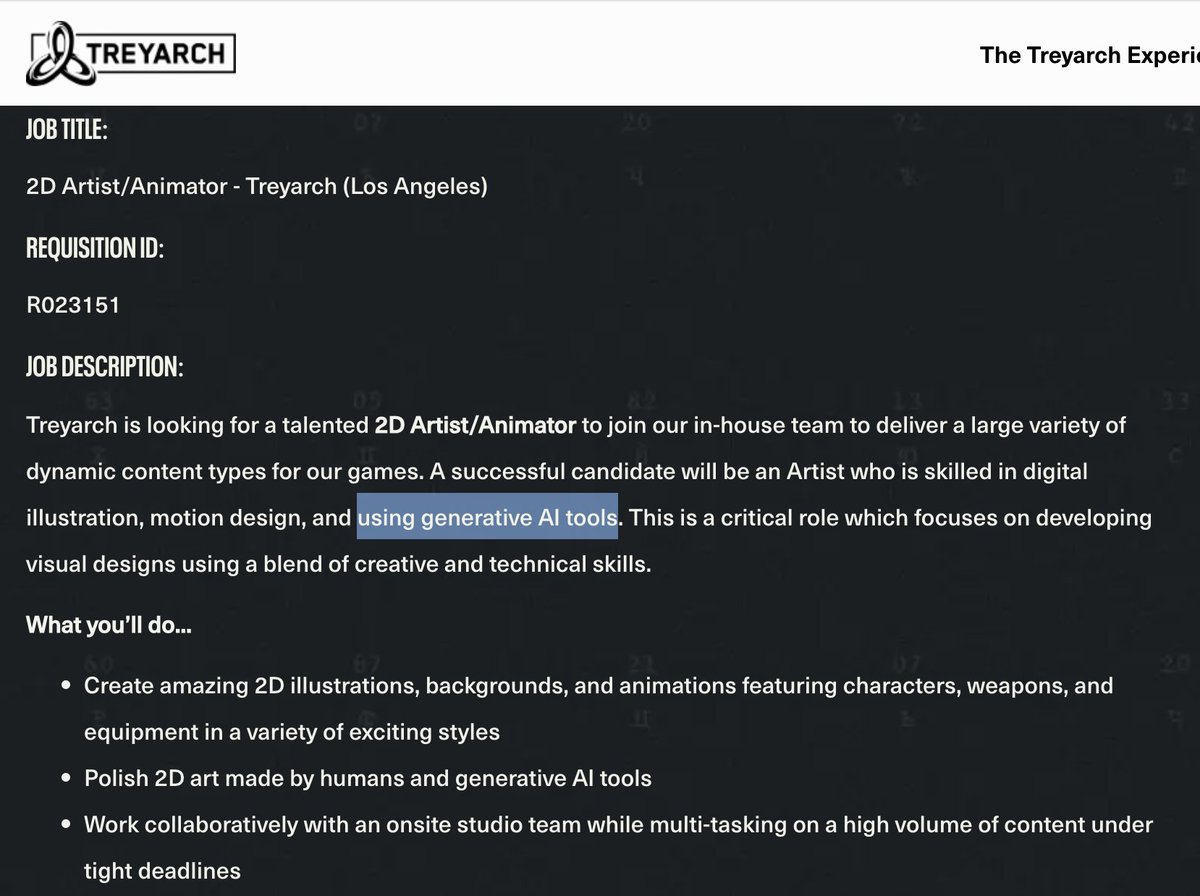 《使命召唤》开发组Treyarch正在招募负责优化AI生成内容的员工