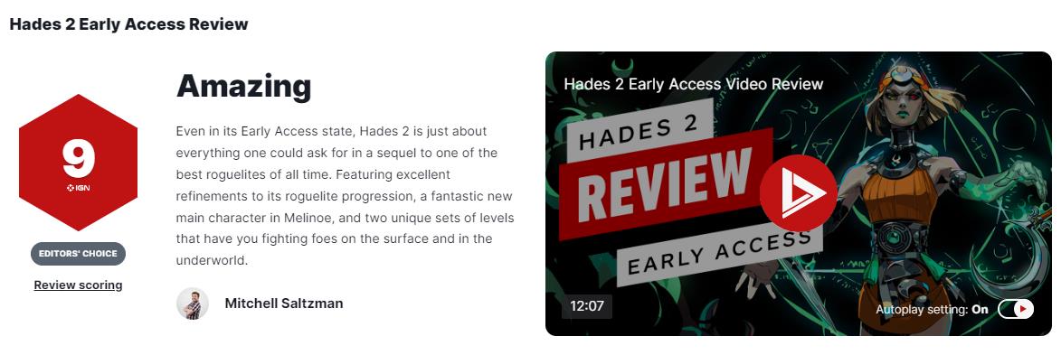 《黑帝斯2》IGN打出9分高评价：不输前作的优秀续作