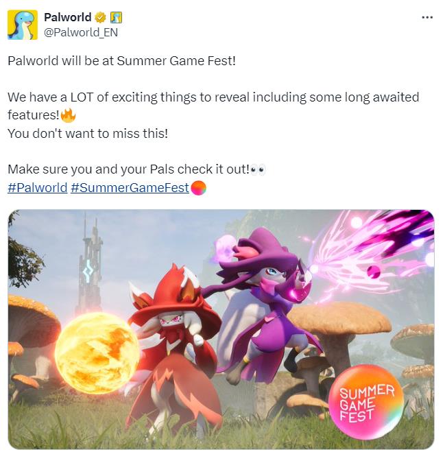 《幻兽帕鲁》将参加夏日游戏节 公布令人兴奋的事情