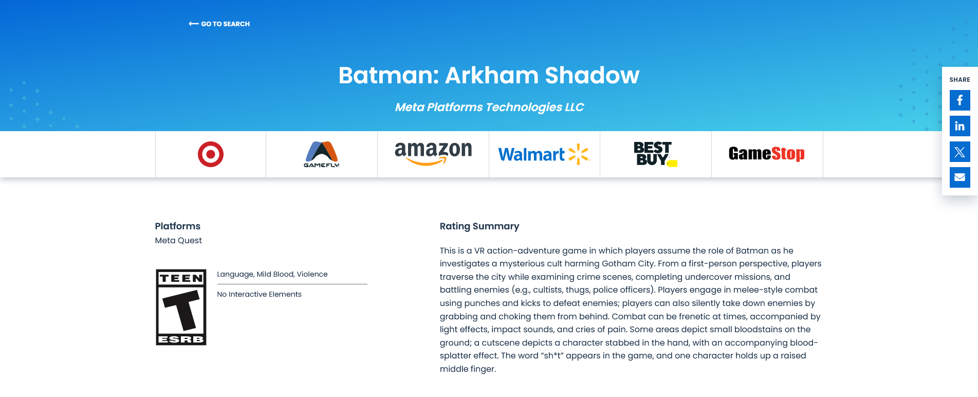 VR遊戲《蝙蝠俠：阿卡姆之影》在北美獲ESRB評級