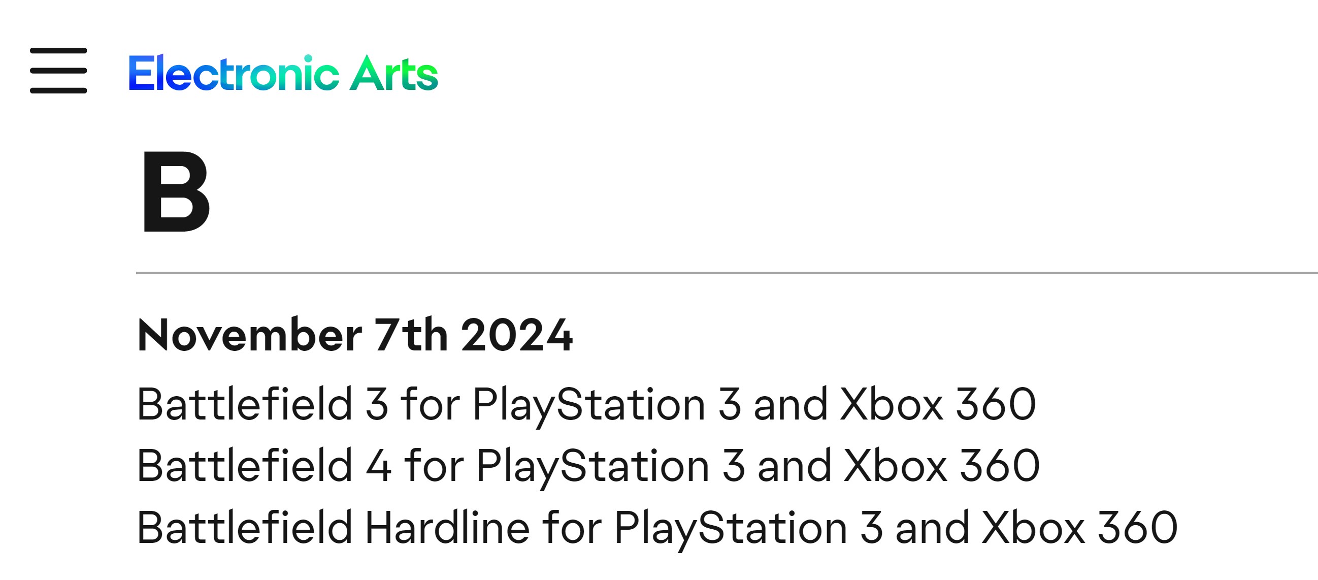 《戰地3》《戰地4》Xbox 360和PS3版11月停服