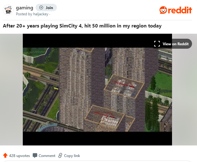 《模擬城市4》堅持20年玩傢偉業達成 5000萬人巨城建成